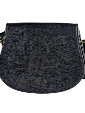 Auth CARTIER Must de Cartier Shoulder Bag Black Leather/Goldtone